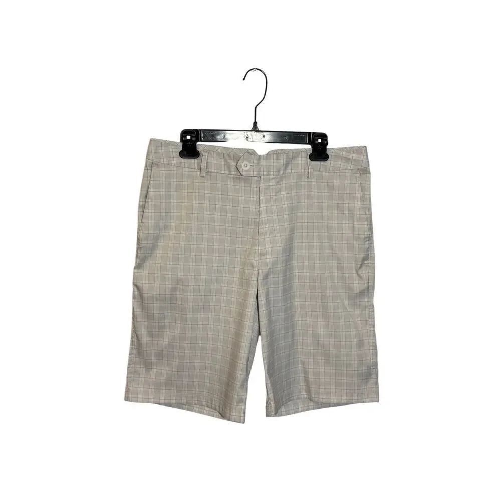 Under Armour light gray and white plaid golf shorts - 34